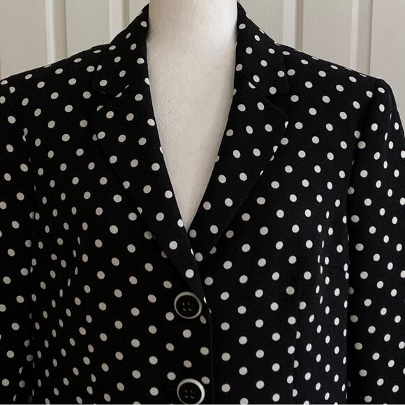 Kasper Blazer Jacket Black White Polka Dot 3/4 Sleeve Button Front Size 10 - Picture 3 of 12